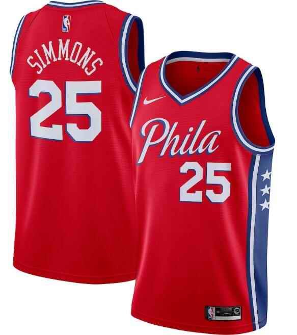 Men's Philadelphia 76ers #25 Ben Simmons Red Statement Edition Stitched Swingman Jersey