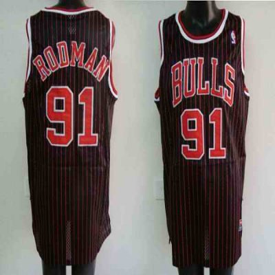 Bulls #91 Dennis Rodman Stitched Black Red Strip NBA Jersey