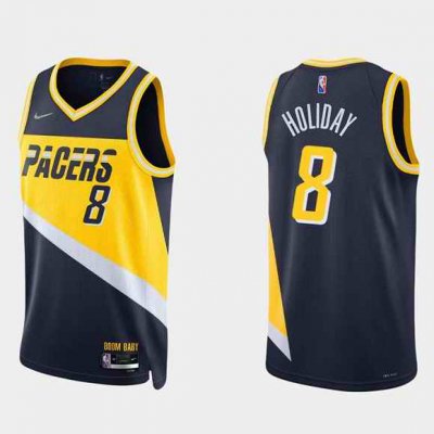 Men's Indiana Pacers #8 Justin Holiday 2021/22 Navy City Edition 75th Anniversary Stitched Basketball Jersey