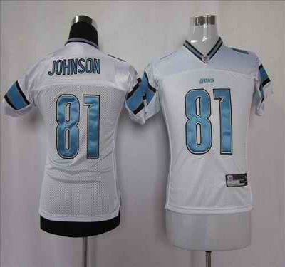 Lions #81 Calvin Johnson White EStitched Youth NFL Jersey