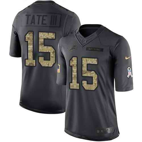 Nike Lions #15 Golden Tate III Black Youth Stitched NFL Limited 2016 Salute to Service Jersey