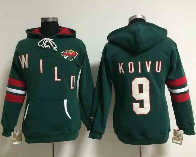 Minnesota Wild #9 Mikko Koivu Green Women's Old Time Heidi NHL Hoodie