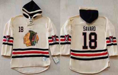 Blackhawks #18 Denis Savard Cream Heavyweight Pullover Hoodie Stitched NHL Jersey