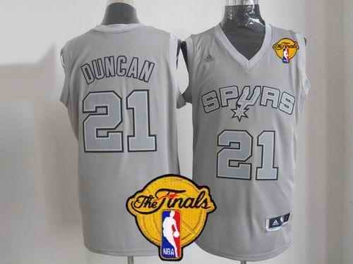 Spurs #21 Tim Duncan Grey Big Color Fashion Finals Patch Stitched NBA Jersey