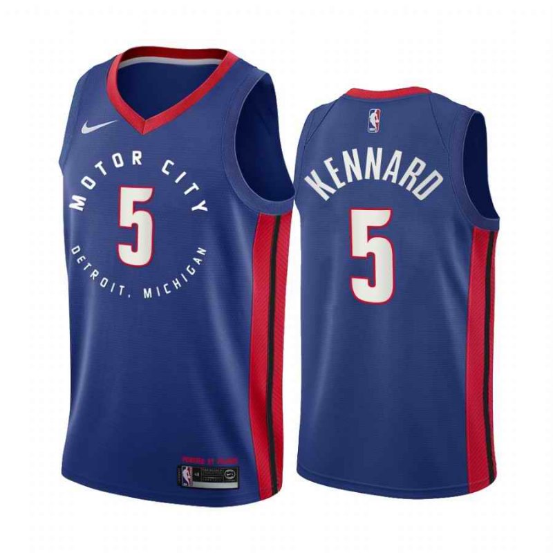 Men's Detroit Pistons #5 Luke Kennard 2020 Blue City Edition Stitched Jersey