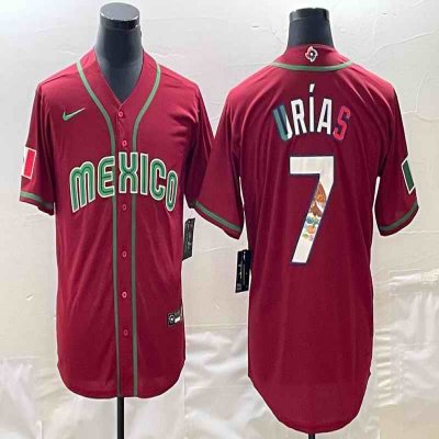 Men's Mexico Baseball #7 Julio Ur'as 2023 Red World Baseball Classic Stitched Jersey