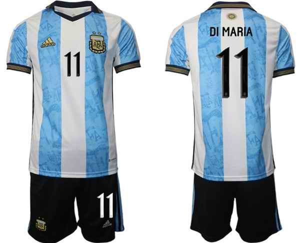 Men's Argentina #11 Di maria White/Blue Home Soccer Jersey Suit