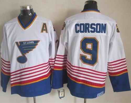 Blues #9 Shayne Corson White/Light Blue CCM Throwback Stitched NHL Jersey