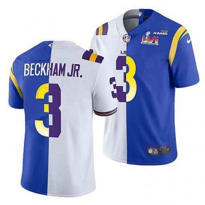 Men's Los Angeles Rams X LSU Tigers #3 Odell Beckham Jr. White/Royal Split Super Bowl LVI Stitched Jersey