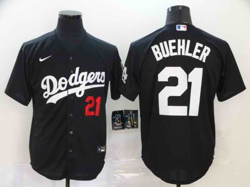 Men's Los Angeles Dodgers #21 Walker Buehler Black Cool Base Stitched MLB Jersey