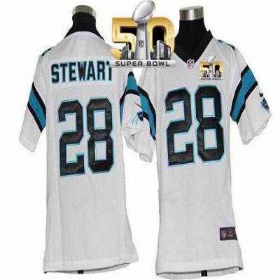 Nike Panthers #28 Jonathan Stewart White Super Bowl 50 Youth Stitched NFL Elite Jersey