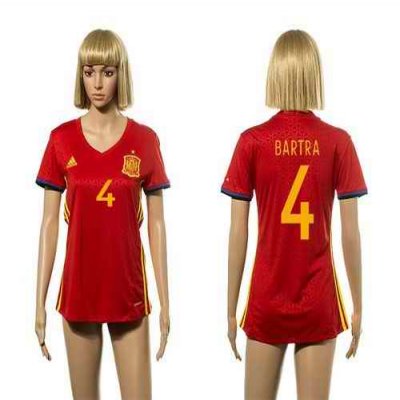 Women's Spain #4 Bartra Red Home Soccer Country Jersey