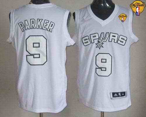 Spurs #9 Tony Parker White Winter On-Court Finals Patch Stitched NBA Jersey