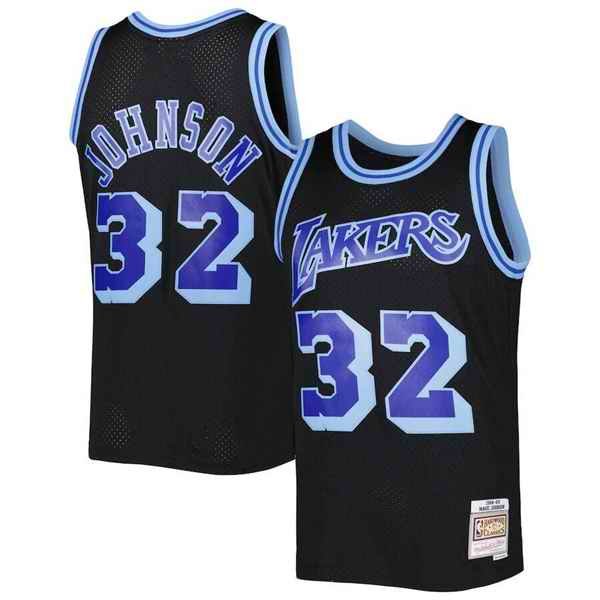 Men's Los Angeles Lakers #32 Magic Johnson Black 1984-85 Mitchell & Ness Hardwood Classics Reload 3.0 Swingman Stitched Basketball Jersey