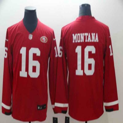 Men's San Francisco 49ers #16 Joe Montana Scarlet Therma Long Sleeve Stitched NFL Jersey