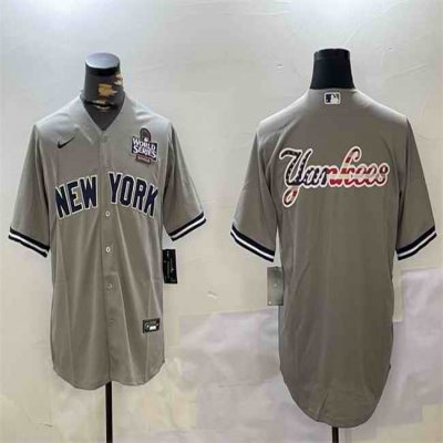 Men's New York Yankees Grey Team Big Logo 2024 World Series Cool Base Stitched Baseball Jersey