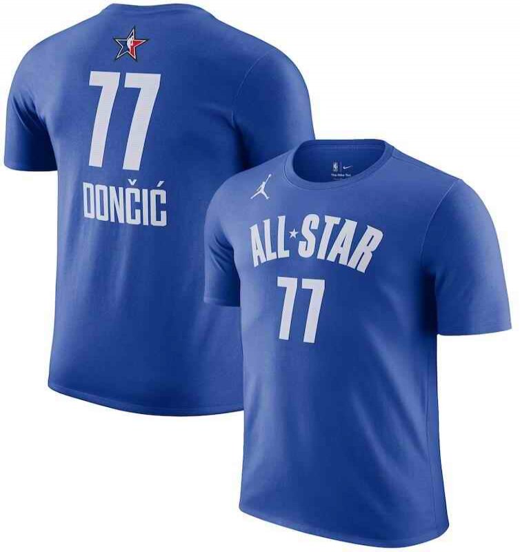 Men's #77 Luka Doncic Blue 2023 NBA All-Star Game Name & Number T-Shirt