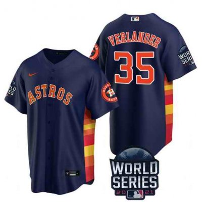 Men's Houston Astros #35 Justin Verlander 2021 Navy World Series Cool Base Stitched Baseball Jersey