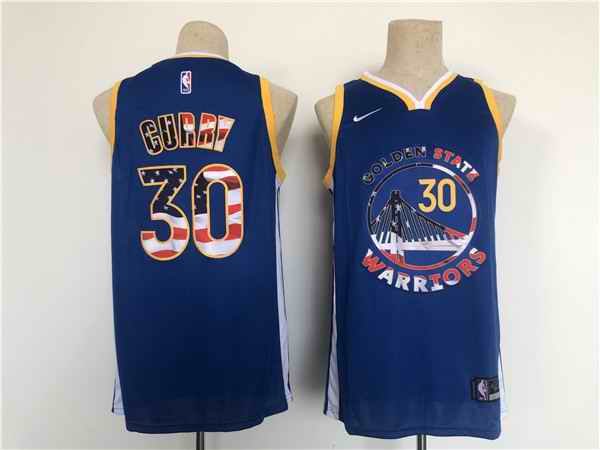 Men's Golden State Warriors #30 Stephen Curry Blue USA Flag Stitched Jersey