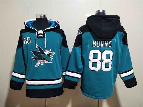 Men's San Jose Sharks #88 Brent Burns Teal Ageless Must-Have Lace-Up Pullover Hoodie