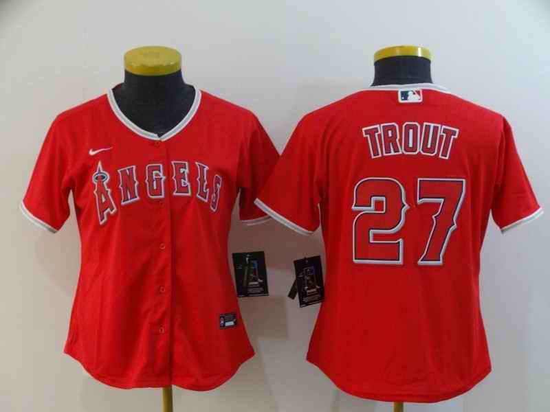 Women's Los Angeles Angels #27 Mike Trout Red Cool Base Stitched MLB Jersey