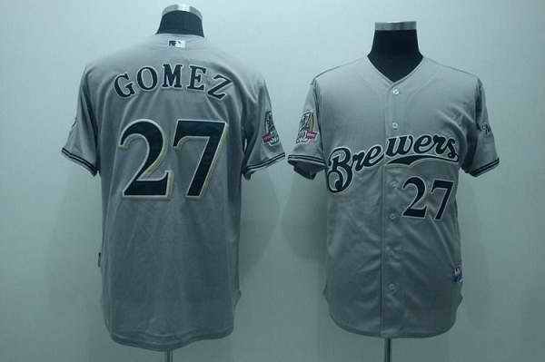 Brewers #27 carlos Gomez Stitched Grey Cool Base MLB Jersey