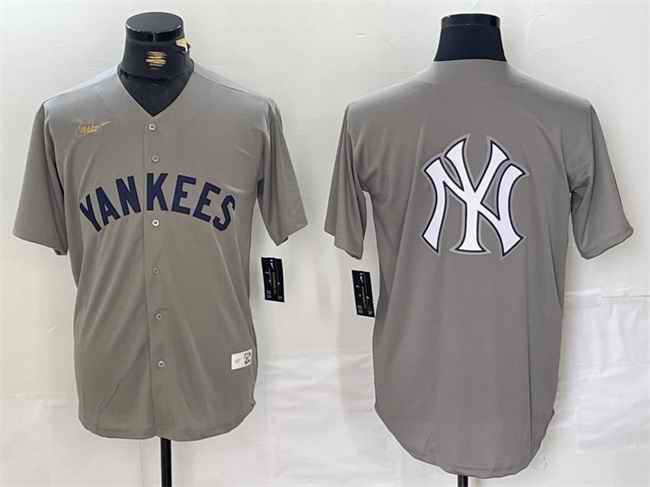 Men's New York Yankees Grey Team Big Logo Cool Base Stitched Baseball Jersey