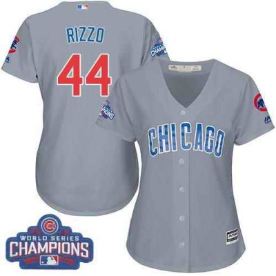 Cubs #44 Anthony Rizzo Grey Road 2016 World Series Champions Women's Stitched MLB Jersey