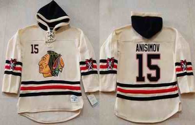 Blackhawks #15 Artem Anisimov Cream Heavyweight Pullover Hoodie Stitched NHL Jersey