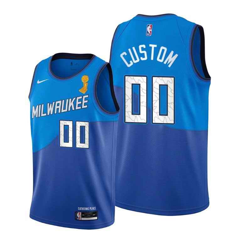 Men's Milwaukee Bucks Active Player Custom 2021 Blue Finals Champions City Edition Stitched Basketball Jersey