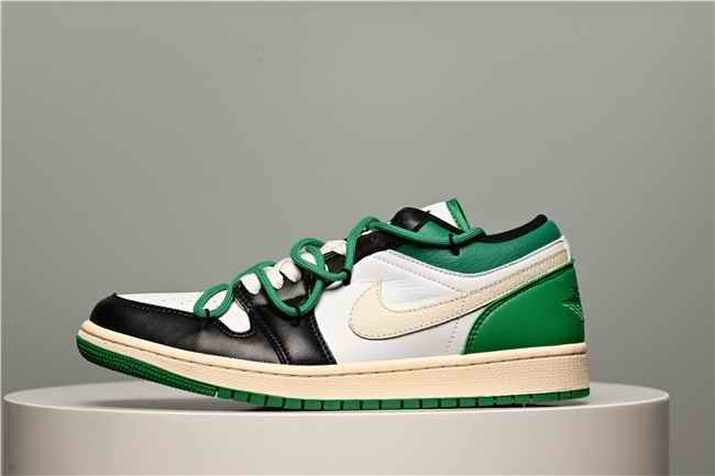 Men's Running Weapon Air Jordan 1 Low Green/Black/White Shoes 0532