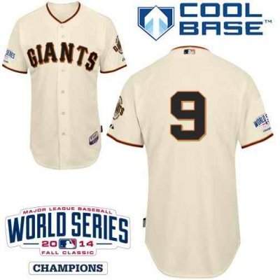 Giants #9 Brandon Belt Cream Cool Base W/2014 World Series Patch Stitched MLB Jersey