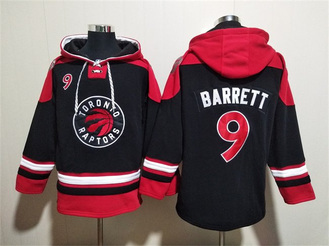 Men's Toronto Raptors #9 RJ Barrett Black/Red Lace-Up Pullover Hoodie