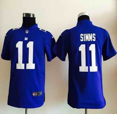 Nike Giants #11 Phil Simms Royal Blue Team Color Youth Stitched NFL Elite Jersey