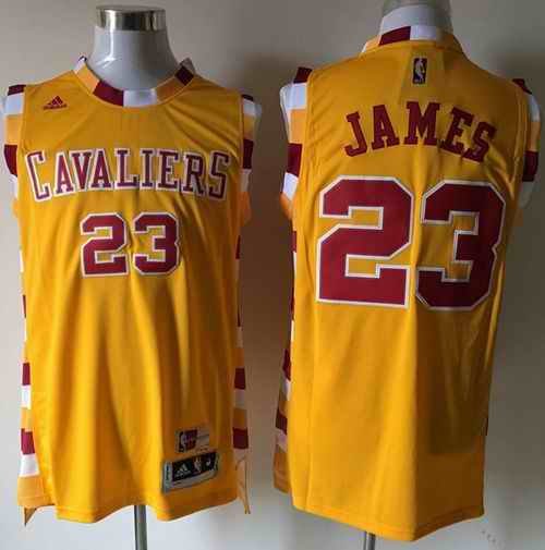 Cavaliers #23 LeBron James Yellow Throwback Short Sleeve Stitched NBA Jersey