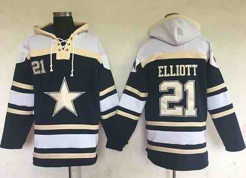 Dallas Cowboys #21 Ezekiel Elliott Navy Blue Sawyer Hooded Sweatshirt NFL Hoodie