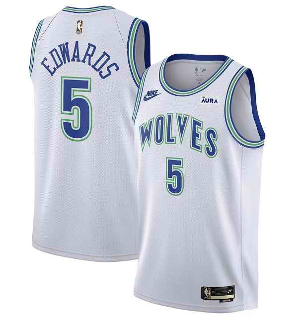 Men's Minnesota Timberwolves #5 Anthony Edwards White 2023/24 Classic Edition Stitched Jersey