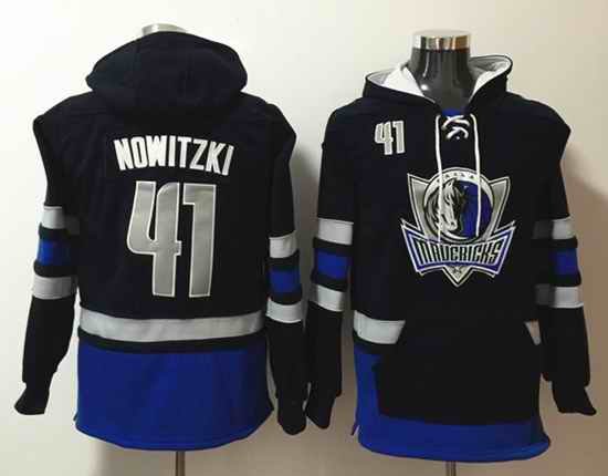 Men's Dallas Mavericks #41 Dirk Nowitzki Black Lace-Up Pullover Hoodie