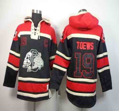 Blackhawks #19 Jonathan Toews Black Sawyer Hooded Sweatshirt Stitched NHL Jersey