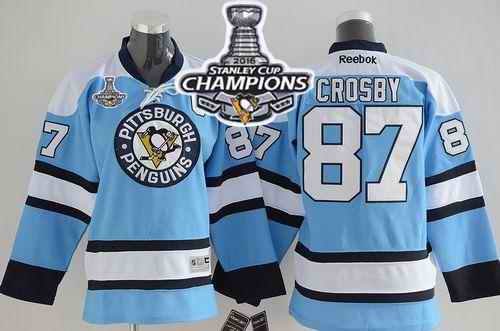 Penguins #87 Sidney Crosby Blue 2016 Stanley Cup Champions Stitched Youth NHL Jersey