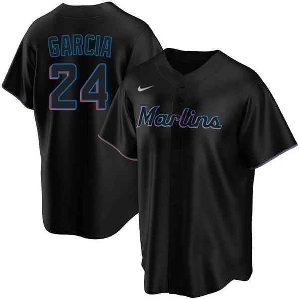 Men's Miami Marlins #24 Avisa'l Garc'a Black Cool Base Stitched Jersey