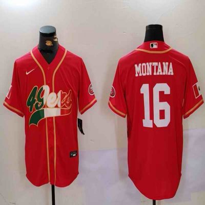 Men's San Francisco 49ers #16 Joe Montana Red Mexico With Patch Stitched Baseball Jersey