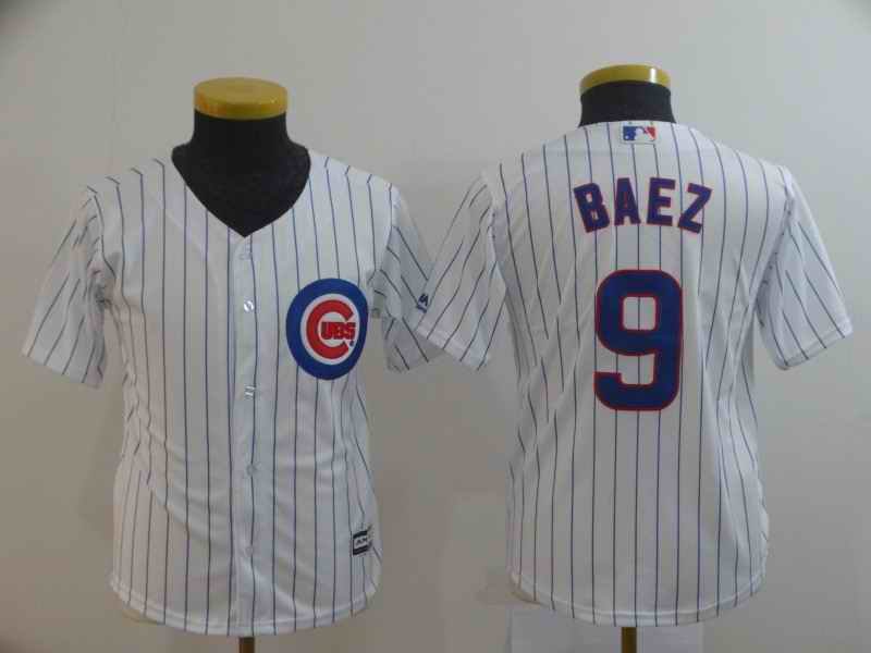 Youth Chicago Cubs White #9 Javier Baez  Cool Base Stitched MLB Jersey