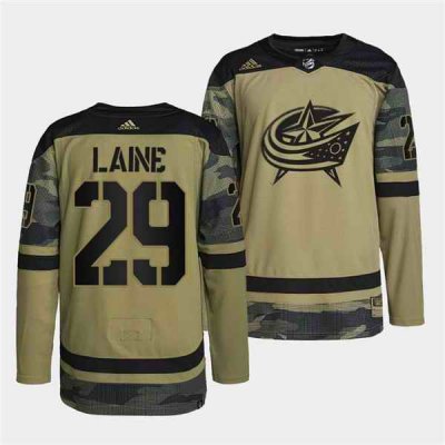 Men's Columbus Blue Jackets #29 Patrik Laine 2022 Camo Military Appreciation Night Stitched Jersey