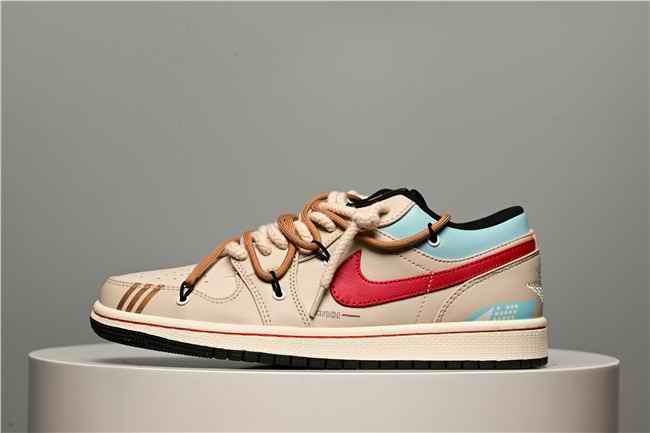 Women's Running Weapon Air Jordan 1 Low Cream/Red Shoes 0392