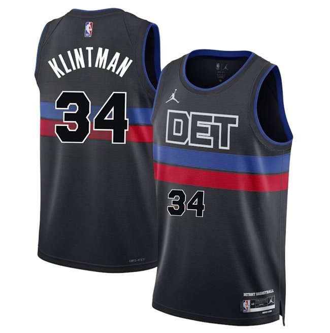 Men's Detroit Pistons #34 Bobi Klintman Black 2024 Statement Edition Stitched Basketball Jersey