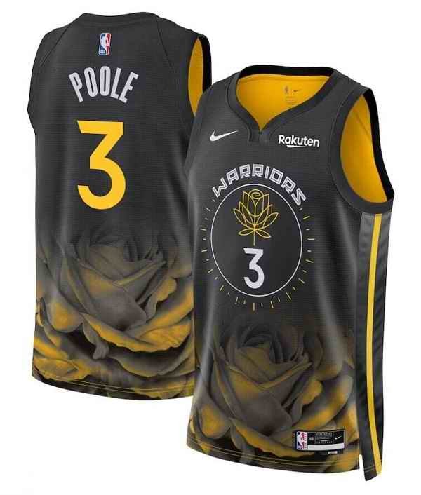 Men's Golden State Warriors #3 Jordan Poole 2022/2023 Black City edition Stitched Basketball Jersey