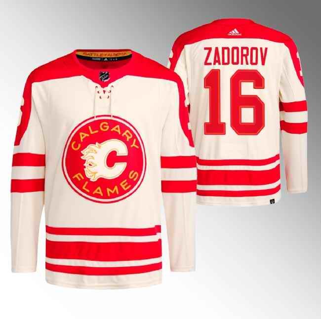 Men's Calgary Flames #17 Nikita Zadorov 2023 Cream Heritage Classic Primegreen Stitched Jersey