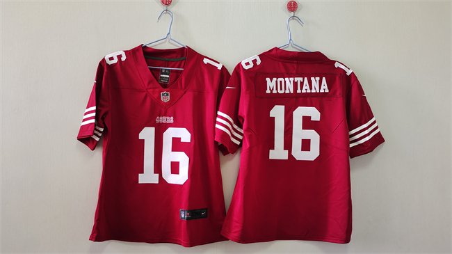 Women's San Francisco 49ers #16 Joe Montana Red Vapor Stitched Jersey(Run Small)