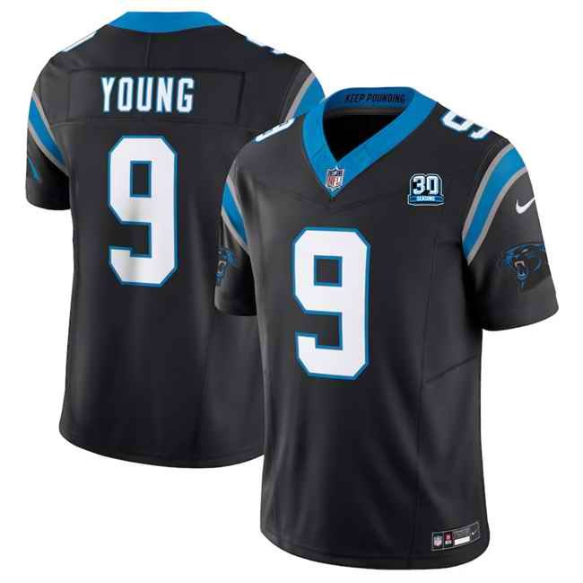 Men's Carolina Panthers #9 Bryce Young Black 2024 30th Anniversary Patch F.U.S.E. Vapor Limited Stitched Football Jersey